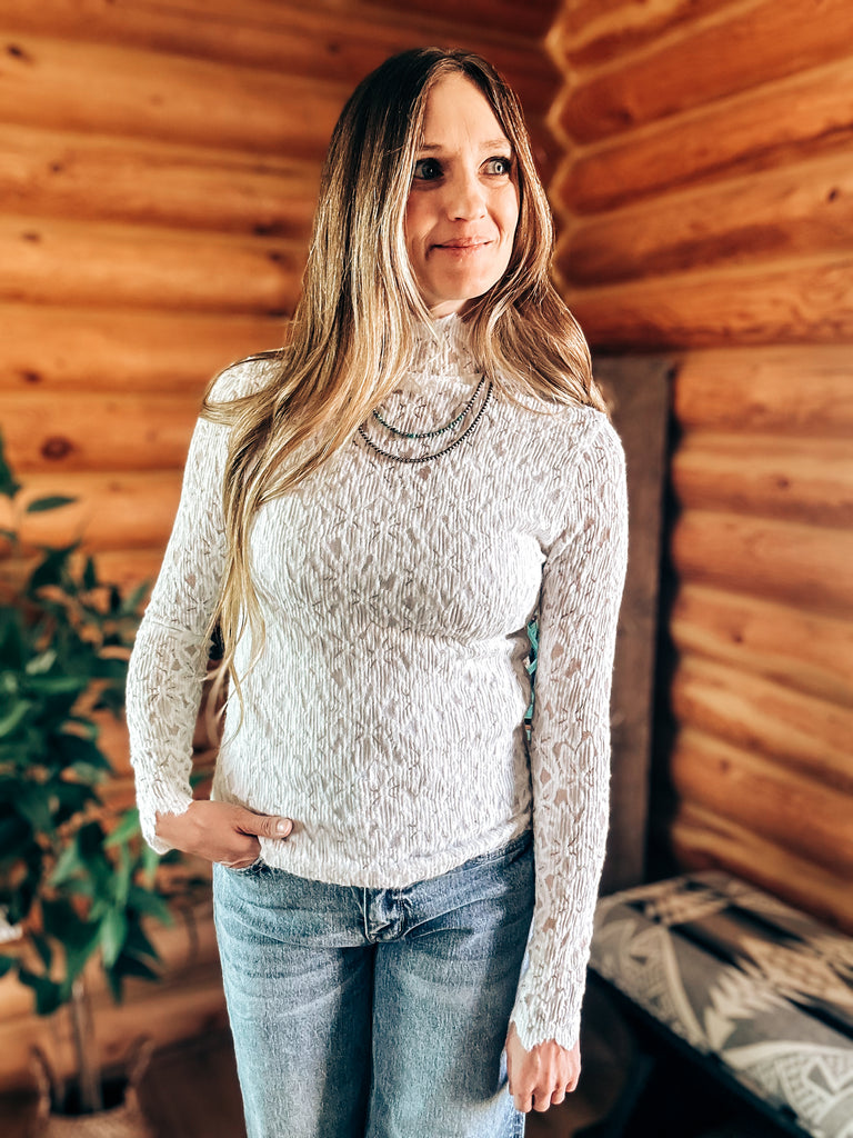 Floral Lace High Neckline Top