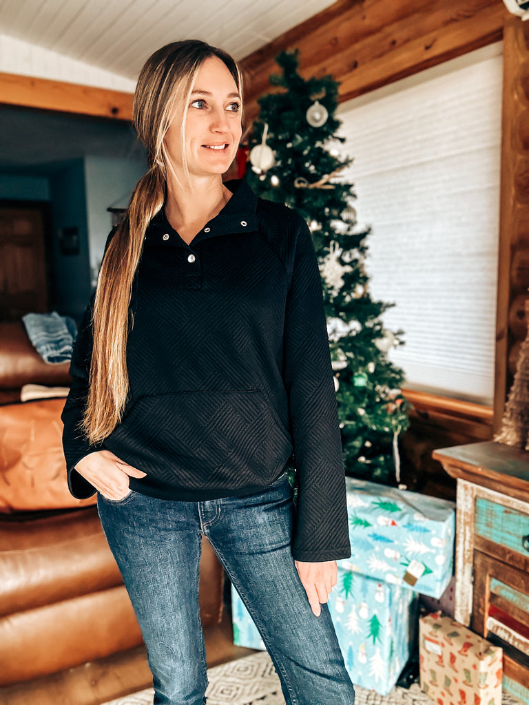 Quilted Sweater Pullover - Black