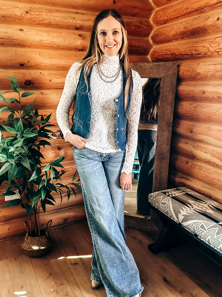 Floral Lace High Neckline Top