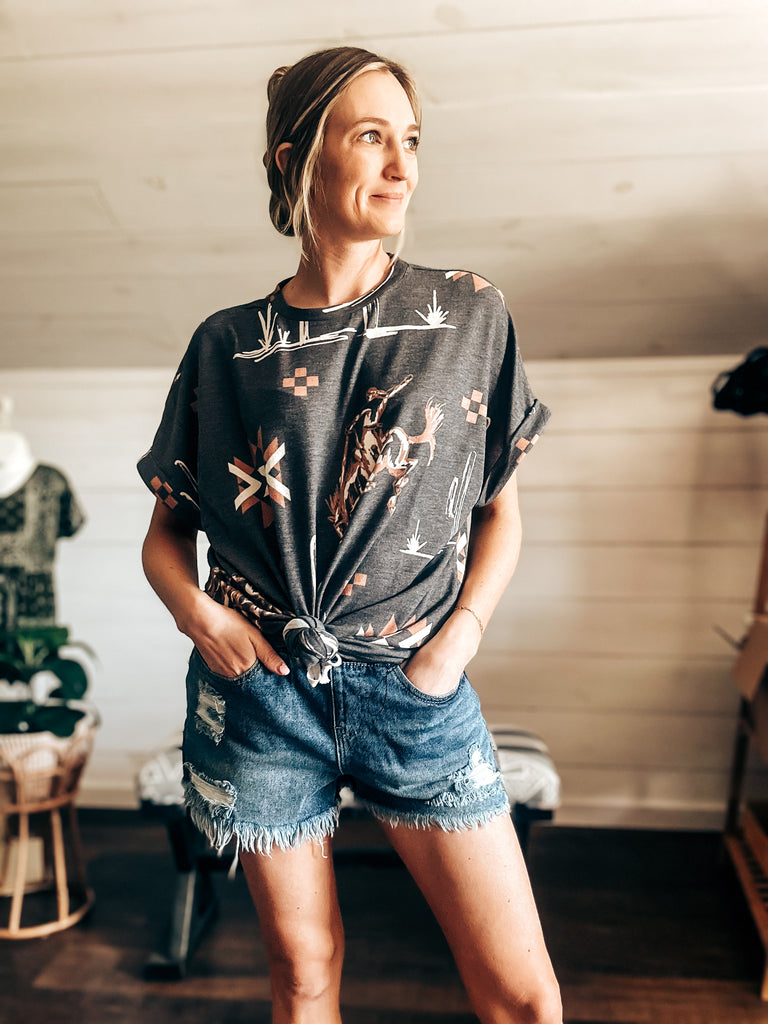 Elastic Waistband Denim Shorts