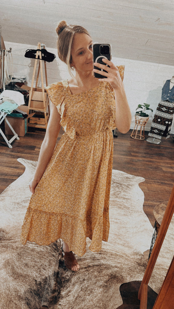 Ruffle Square Neckline Dress