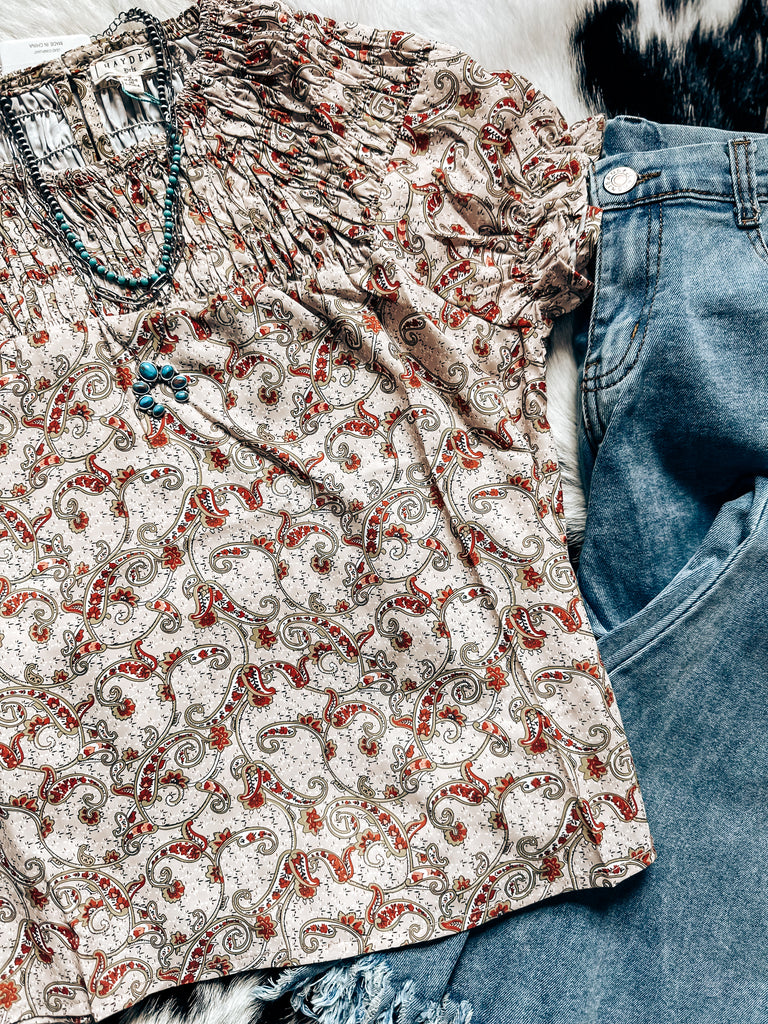 Girls Smocked Paisley Top