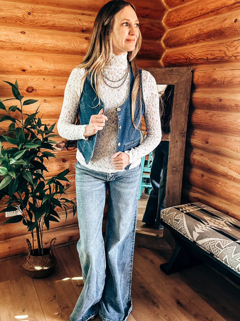 Floral Lace High Neckline Top