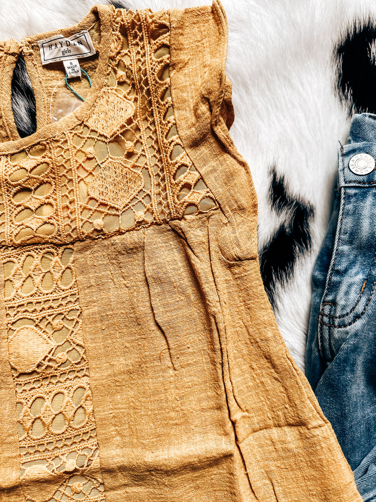 Girls Crochet Mustard Top