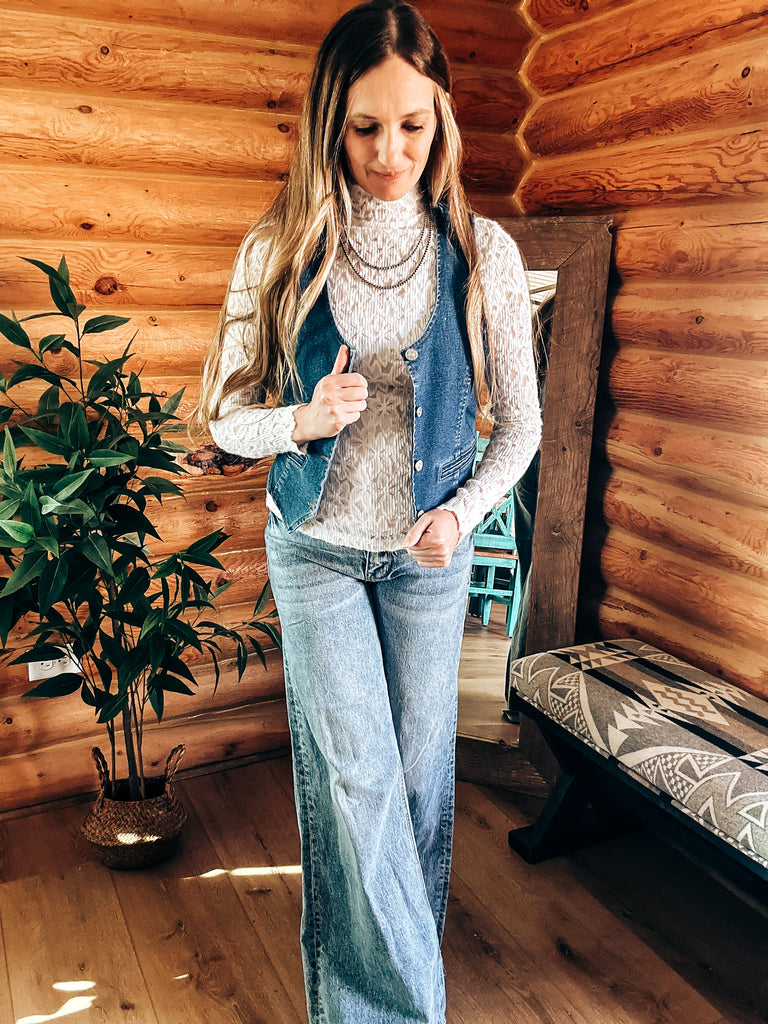 Floral Lace High Neckline Top