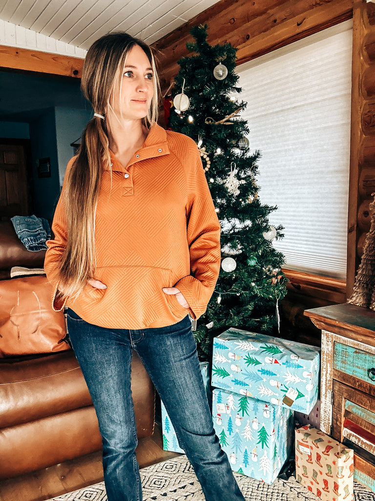 Quilted Rust Pullover Sweater