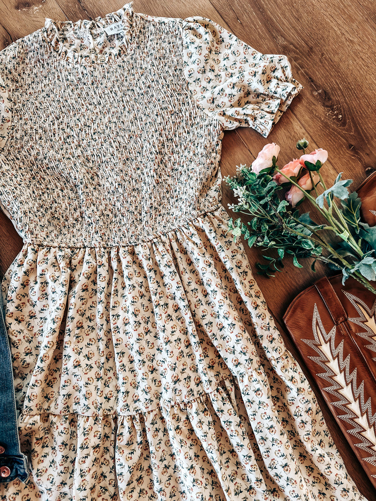 Smocked Bodice Tiered Midi Dress