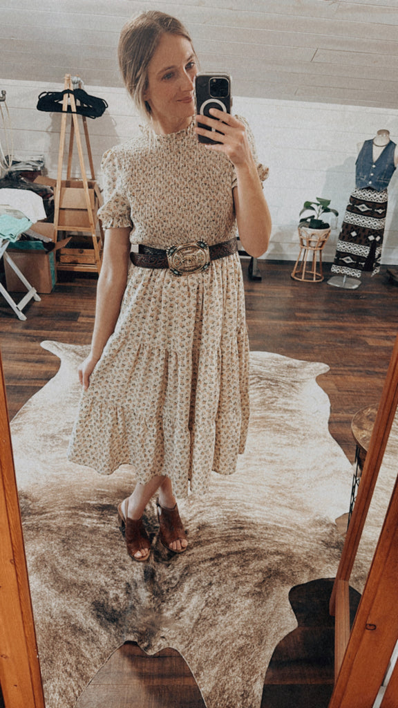 Smocked Bodice Tiered Midi Dress