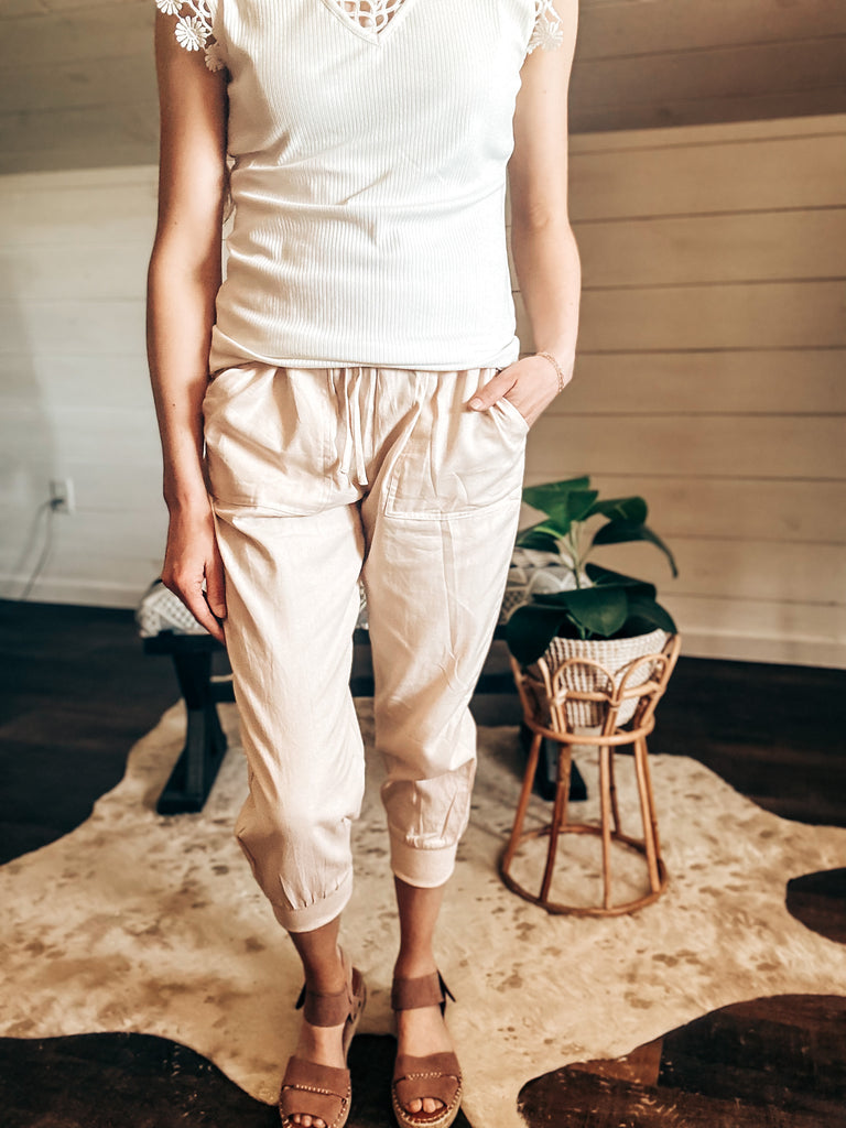 Cropped Linen Joggers