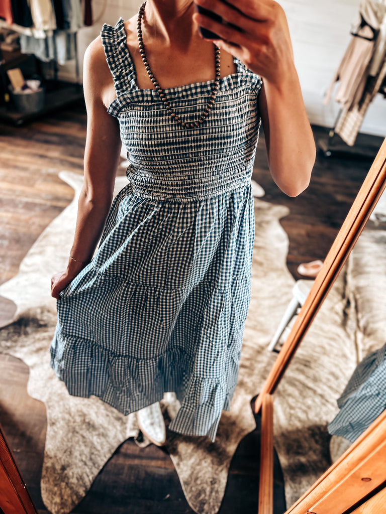 Gingham Print Smocked Dress