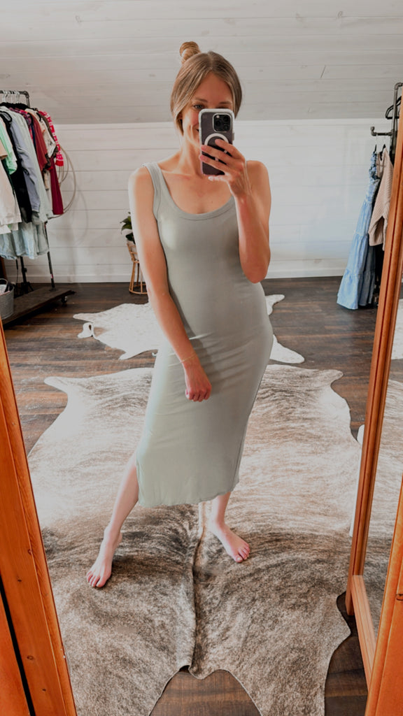 Ribbed Maxi Dress - Sage Green
