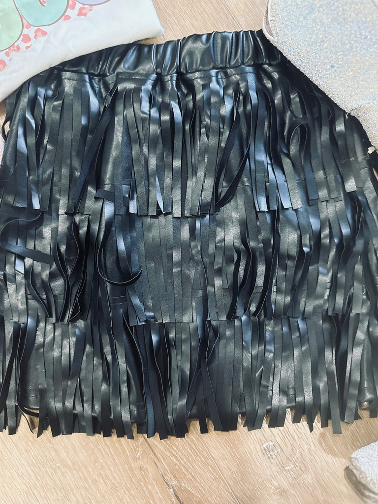 Kids Fringe Leather Skirt