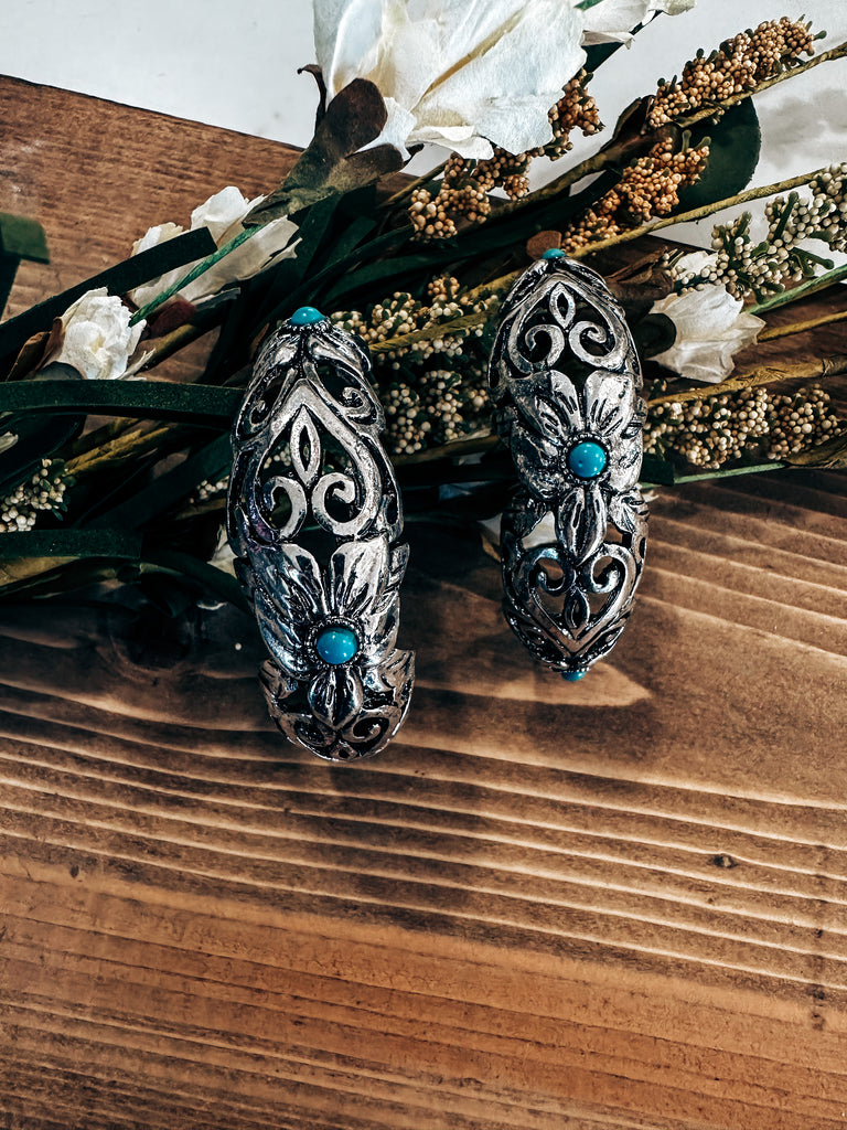 Turquoise and Silver Hoop Earrings