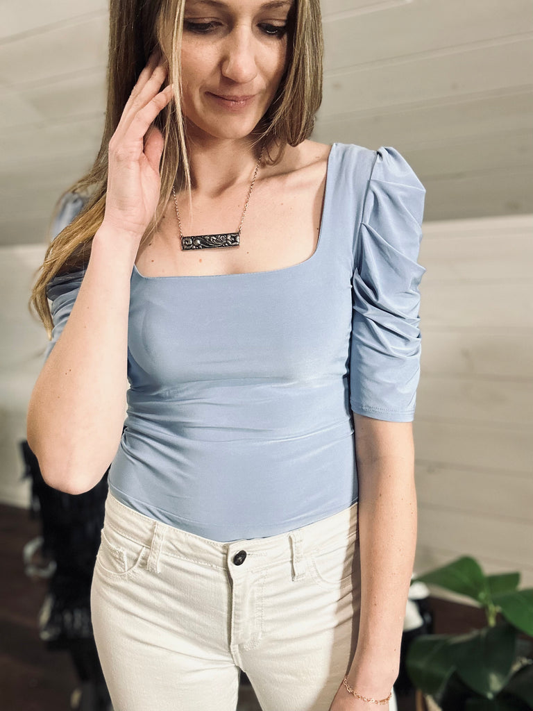 Puff Sleeve Bodysuit - Light Blue