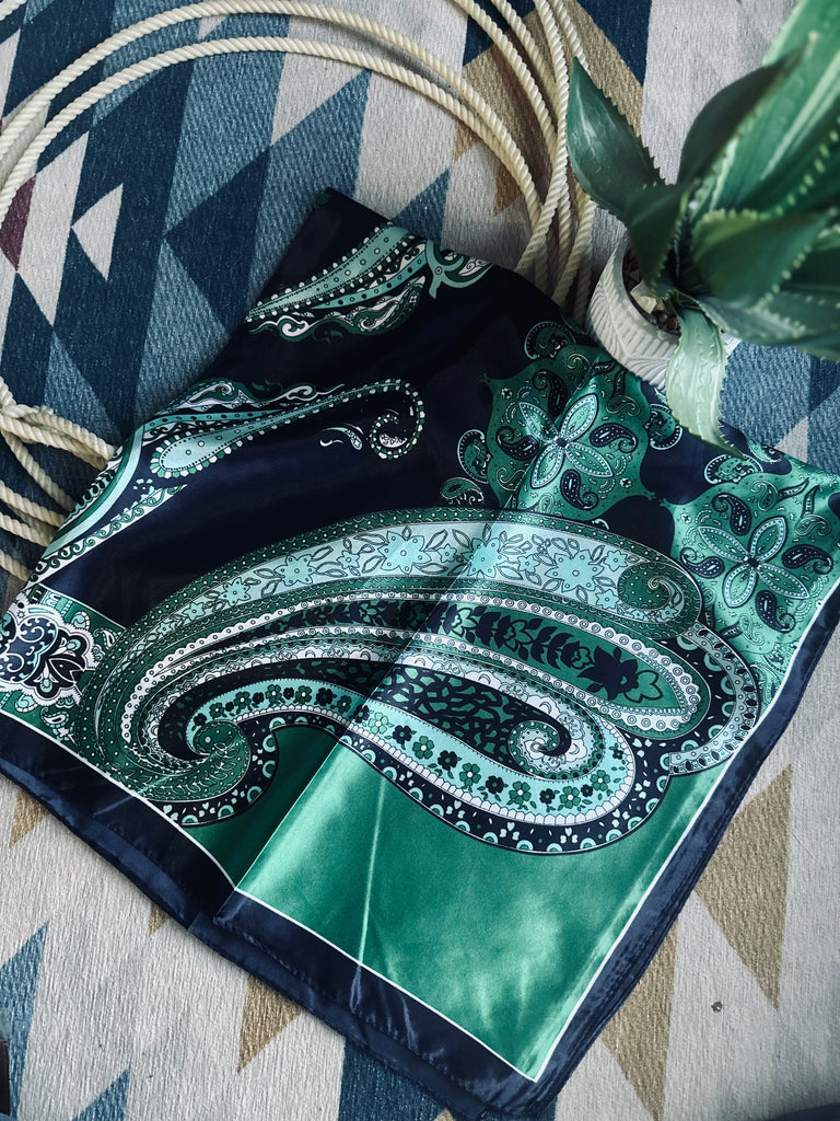 Paisley Print Wild Rag - Navy/Kelly Green