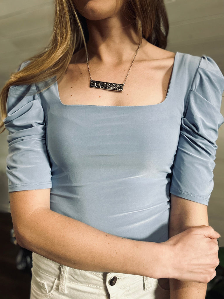 Puff Sleeve Bodysuit - Light Blue