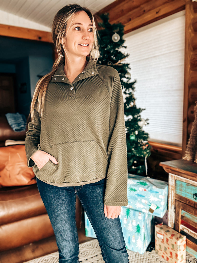 Quilted Sweater Pullover - Green