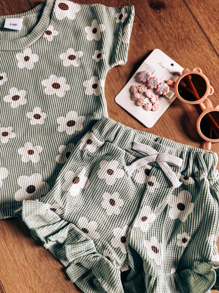 Kids Mint Floral Shorts Set