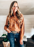 Leather Lux Button Up - Saddle