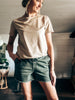 Frayed Hem Olive Shorts