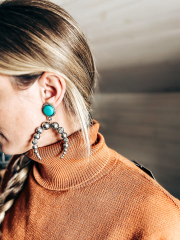 Turquoise and Silver Hoop Earrings