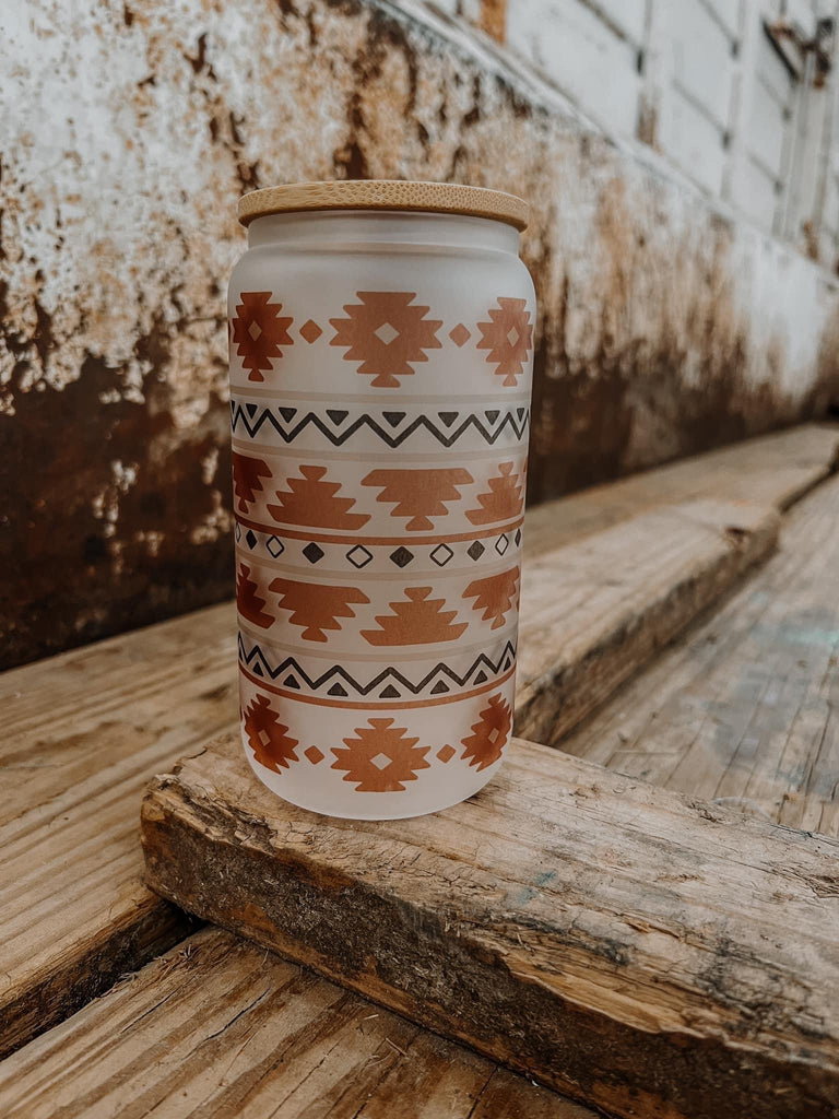 Ranch House Frosted Glass Tumbler - Rust Aztec