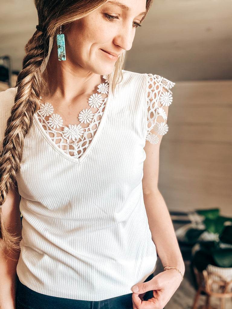 V Neck Crochet Detail Top