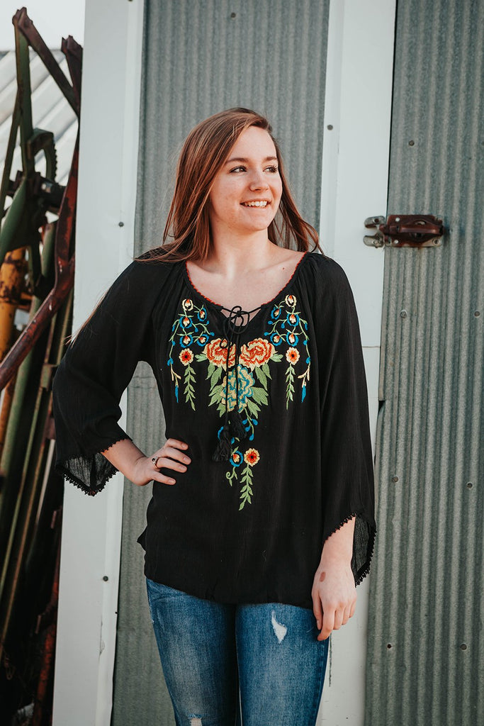 Black Embroidered Tunic Top - Prairie Chic Boutique