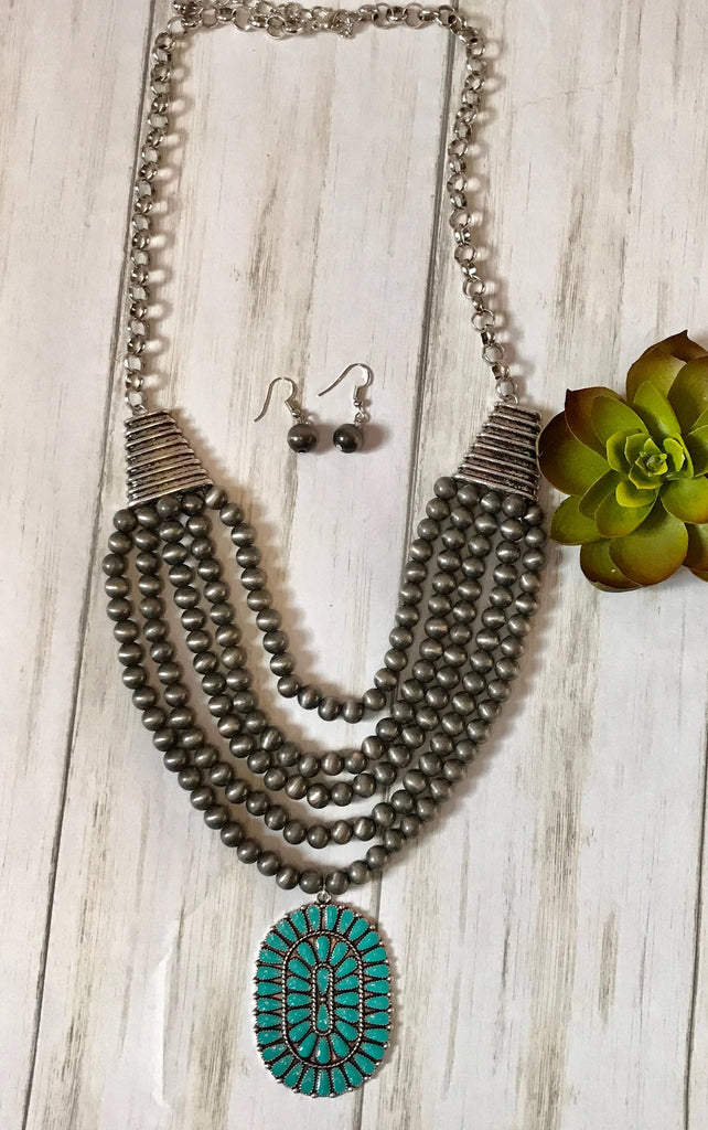 Layered Turquoise Pendant Necklace - Prairie Chic Boutique