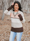 Taupe and Peach Colorblock Sweater